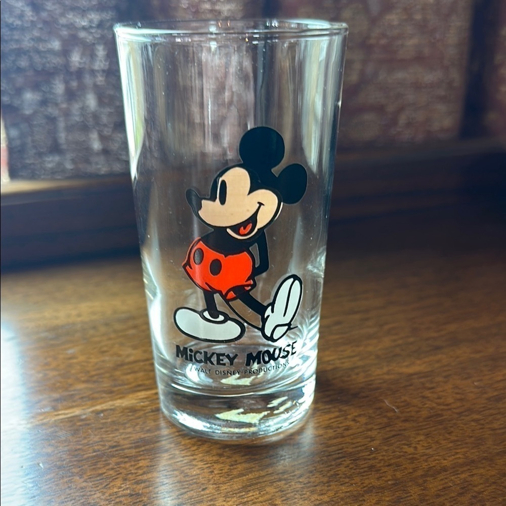Vintage Mickey Mouse Children’s Glass Tumbler with Red and Black Design